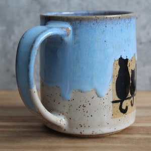 Ceramic Handmade Cat Family mug, Handmade mug, Ceramic Black Cat mug, Blue Coffee mug, Cat Lover Gift Bild 8