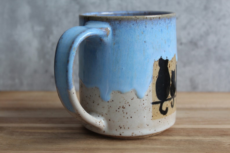 Ceramic Handmade Cat Family mug, Handmade mug, Ceramic Black Cat mug, Blue Coffee mug, Cat Lover Gift Bild 8