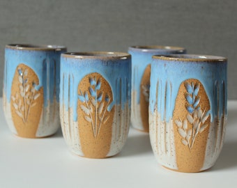 Handmade Pottery Tumbler, Speckled Ceramic Wine, Coffee Mug, Modern mug, White - Blue, Ceramic Brush Holder