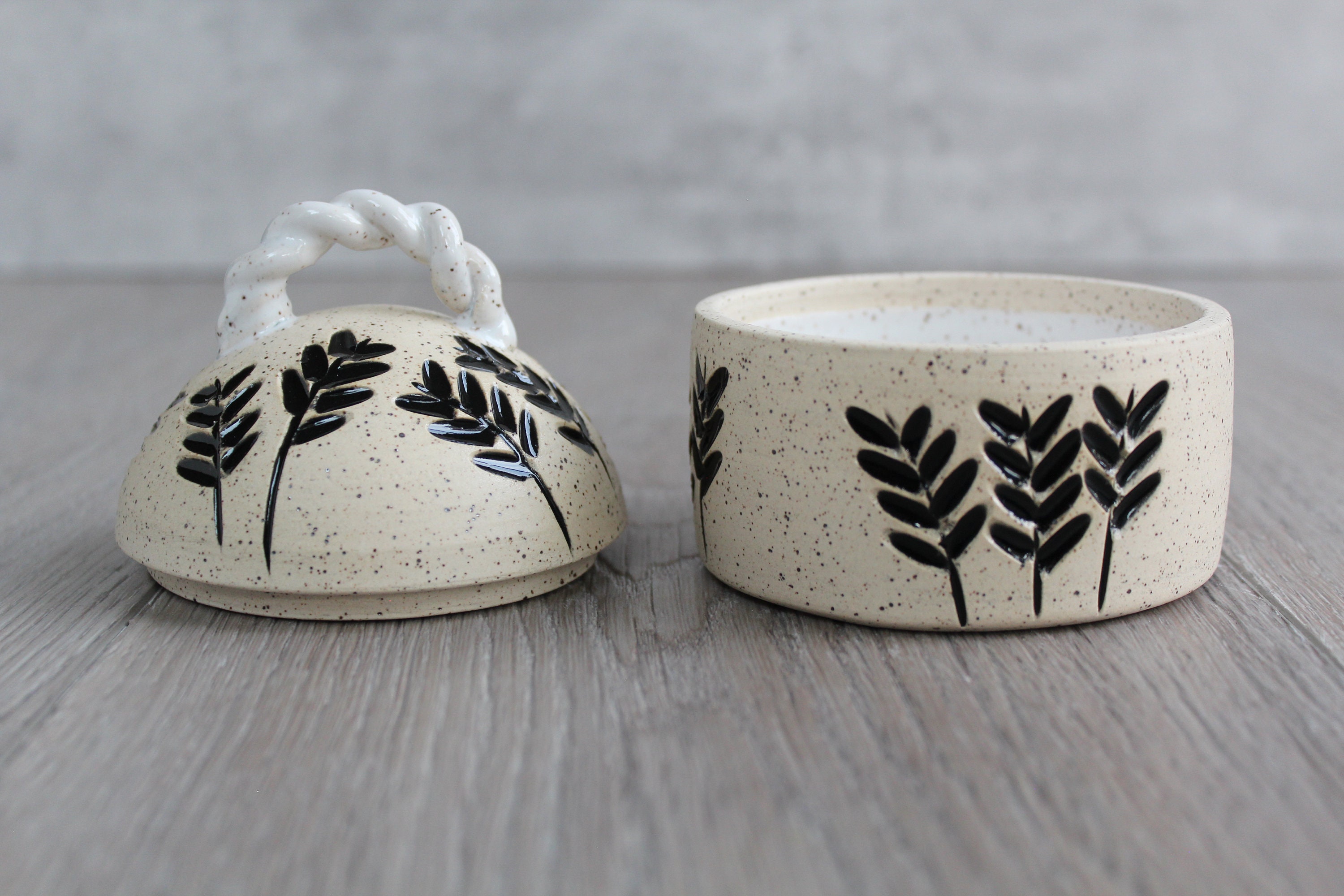 Handmade Ceramic Lidded Box, Ceramic Trinket Box, Nature