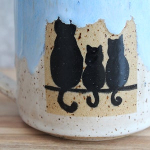 Ceramic Handmade Cat Family mug, Handmade mug, Ceramic Black Cat mug, Blue Coffee mug, Cat Lover Gift Bild 6