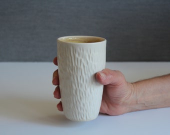 White Handmade Ceramic Tumbler - Stoneware Cup/Pottery - White- Yellow Tumbler/Water Glass/Mug - Brush Holder - Modern