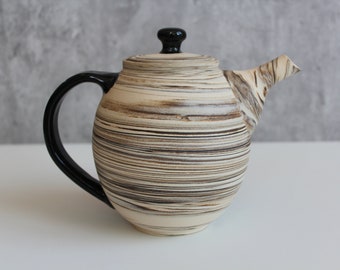 Ceramic Handmade Teapot, EARTH Marbled teapot, Modern Pottery, Rustic, Boho, Tea Enthusiast, Blue/Black/White, Gift for Her/Him/ tea lover