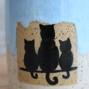 Ceramic Handmade Cat Family mug, Handmade mug, Ceramic Black Cat mug, Blue Coffee mug, Cat Lover Gift Bild 5