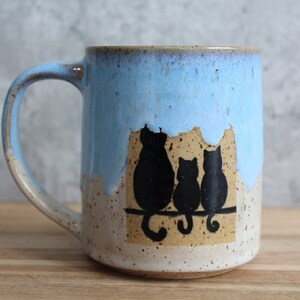 Ceramic Handmade Cat Family mug, Handmade mug, Ceramic Black Cat mug, Blue Coffee mug, Cat Lover Gift Bild 3