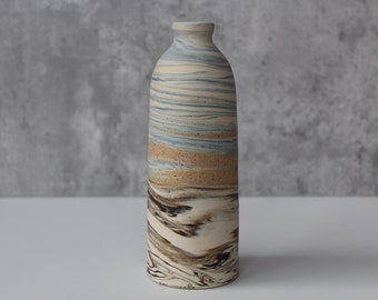 Handmade Ceramic Marbled Flower Bud vase- SKY meets EARTH, Minimalist, Blue-White Vase, Beach inspired ceramics, Pottery Gift