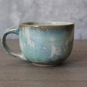Handmade Cappuccino Mug: Green Snowy Ceramic Coffee Mug