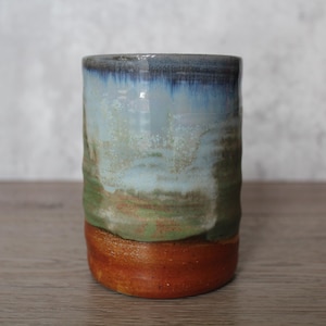 Handmade Ceramic Tumbler: Soda Fired Blue Green Cup (12 oz)