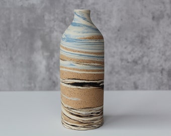Handmade Ceramic Marbled Flower Bud vase- SKY meets EARTH, Minimalist, Blue-White Vase, Beach inspired ceramics, Pottery Gift