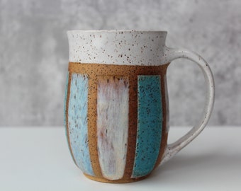 Handmade Ceramic Colorful Mug, Block Colors Mug, Speckled Ceramic mug, 14 oz Coffee mug, Modern mug, Geometric Design Mug