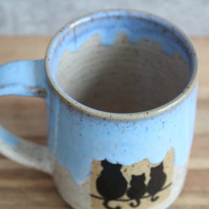 Ceramic Handmade Cat Family mug, Handmade mug, Ceramic Black Cat mug, Blue Coffee mug, Cat Lover Gift Bild 7