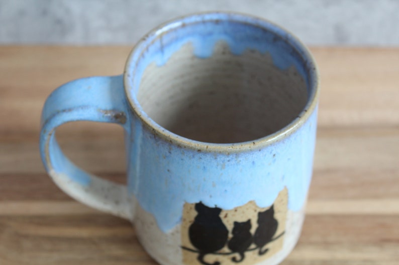 Ceramic Handmade Cat Family mug, Handmade mug, Ceramic Black Cat mug, Blue Coffee mug, Cat Lover Gift Bild 7