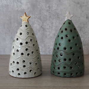Ceramic Christmas Tree Luminary, Christmas Pottery Lantern, Tea Light Holder, Christmas Tree Candle Holder, Snowy Christmas Tree