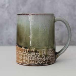 Large Everyday Coffee Handmade Pottery Mug, Soda fired, 16 oz Coffee mug, Modern mug, Green- Orange