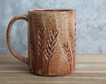 Large Flower Handmade Pottery Mug, Coffee Lover Mug, Gift for Her/Mom, Speckled Ceramic mug, 16 oz Coffee mug, Modern mug, Rustic- Modern
