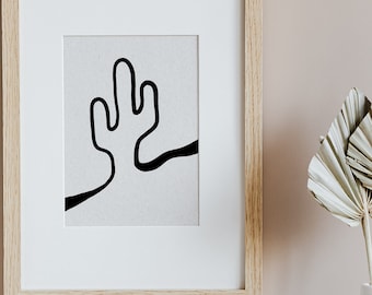 砂漠のサボテンの線画、デジタルダウンロード、すぐに印刷可能