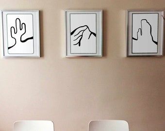 砂漠シリーズの線画の即時ダウンロード、サボテン、砂丘、ビュート