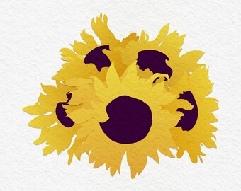 紙のひまわり、すぐにダウンロードできる壁アート、印刷可能な黄色い花
