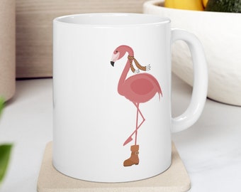 Graphic Flamingo Mug, Colorful Bird Art Cup, Tropical Coffee Mug, Funky Animal Lover Gift