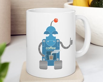 Funny Robot Coffee Mug, Unique Ceramic Cup, Novelty Gift for Robot Lovers, Quirky Tea Mug