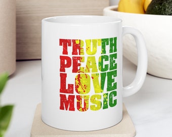 Reggae Mug, Music Lover Gift, Peace and Love Mug, Inspirational Mug, Unique Coffee Cup