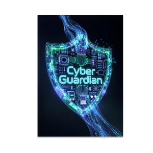 Neon Color Wall Art, Cybersecurity Poster, Digital Shield, Circuit Pattern