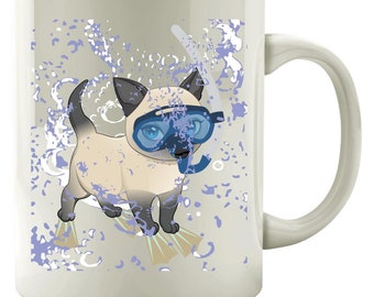 Funny Cat Coffee Mug - Gift Idea For Cat Lover - Cute Mug With Cats - Cute Cat Mug - Cat With Snorkel Mask - Funny Feline Gift