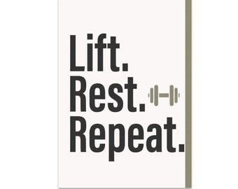 Workout Wall Art, Fitness Decor Poster, Lift Rest Repeat, Gym Inspiration
