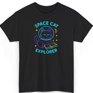 Space Cat Explorer Shirt, Funny Astronaut Cat Tee, Gift for Galaxy Lovers, Neon Cosmic Pet T-Shirt, SciFi Cat Aesthetic, Cartoon Outer Space