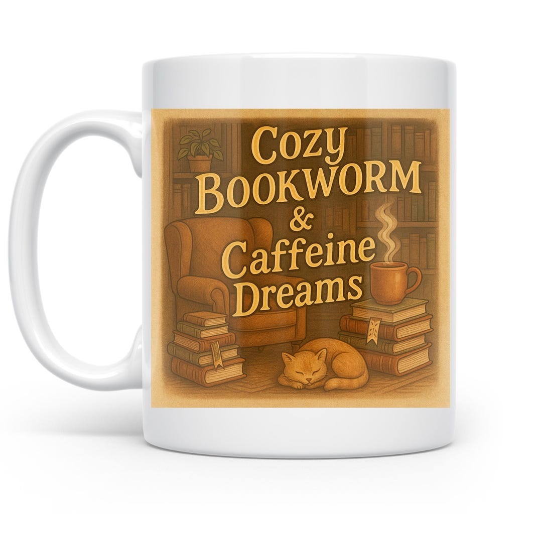 Cozy Bookworm Mug, Vintage Library Art, Coffee Lover Gift, Hygge ...