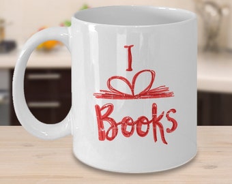 Me encantan los libros - Book Nerd - Taza de café de libro - Taza de amante de los libros - Taza de lectura - Regalo de ratón de biblioteca - Regalo literario - I Heart Books