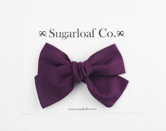 Lolli Bow | Plum | Hand Tied Bow on a Stretchy Nylon Headband or Alligator Clip