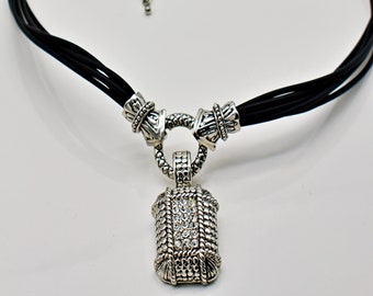 Leather Rhinestone Pendant Choker Necklace