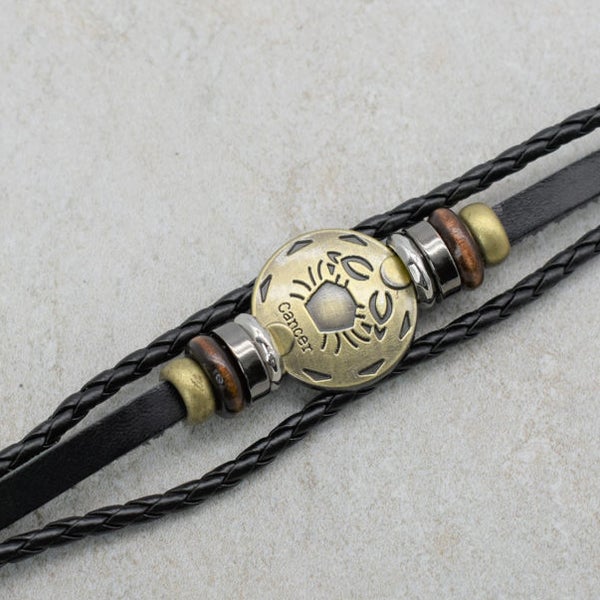 MKD  Cancer Zodiac Men's  Leather Bracelet