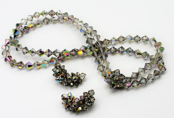 Smoky Gray Aurora Borealis Necklace and Earrings … - image 1