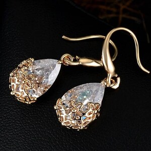 Romantic Gold Crystal Drop Earrings image 1