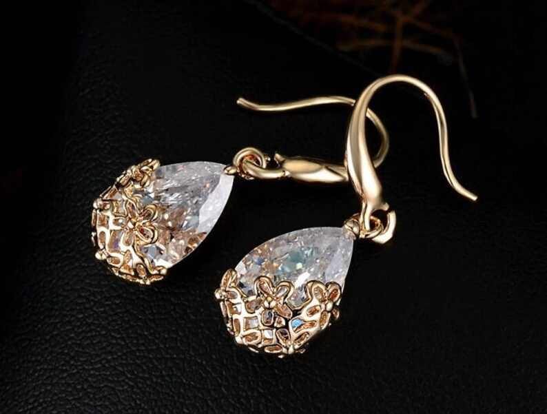 Romantic Gold Crystal Drop Earrings image 1