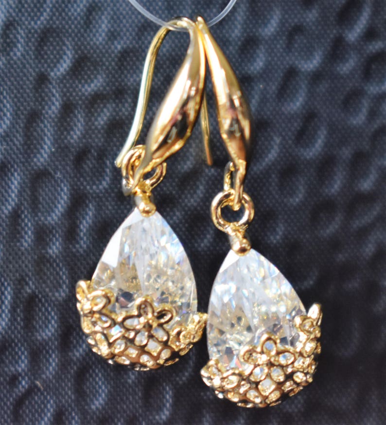 Romantic Gold Crystal Drop Earrings image 3