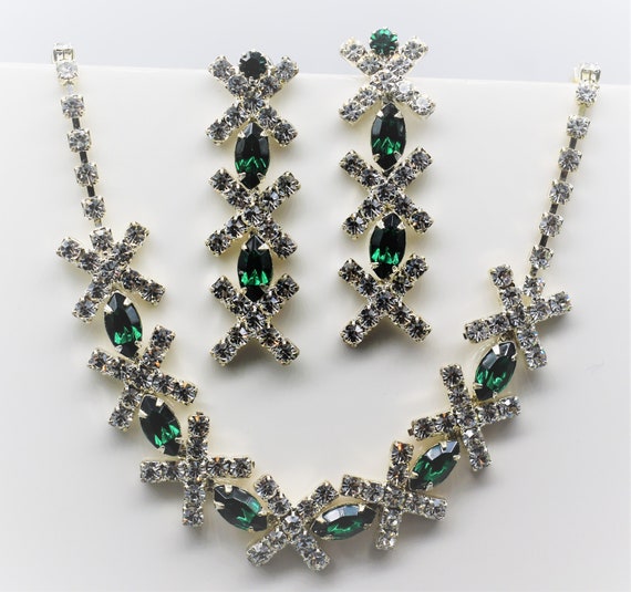 Emerald Rhinestone Necklace Earring Set