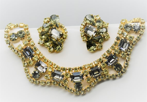 Rhinestone Necklace Earring Demi-Parure Set 1950's - image 2