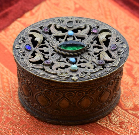 Rare Austrian Jeweled Ormolu Trinket Box