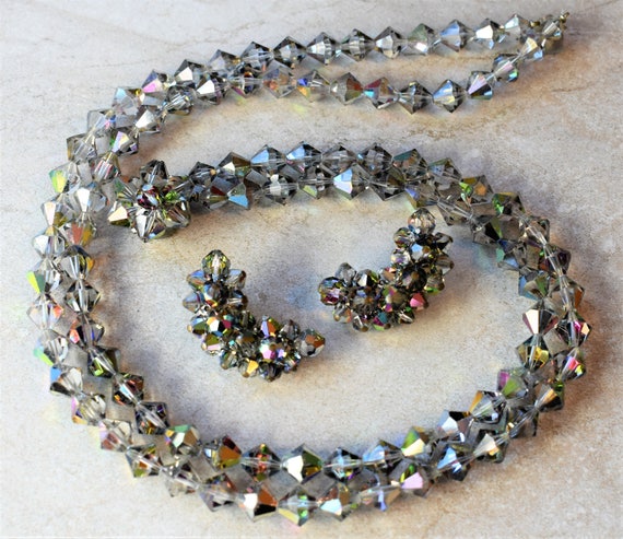 Smoky Gray Aurora Borealis Necklace and Earrings … - image 5