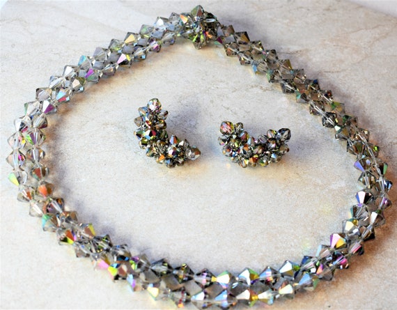 Smoky Gray Aurora Borealis Necklace and Earrings … - image 3