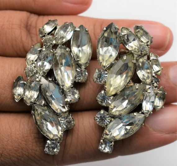 Clear Rhinestone Vintage Earrings- Old Hollywood … - image 4