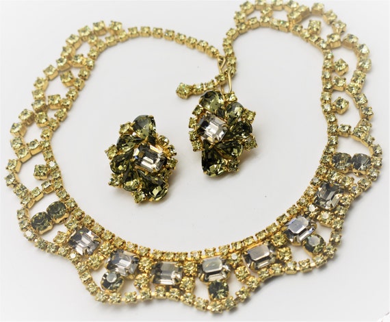 Rhinestone Necklace Earring Demi-Parure Set 1950's - image 1