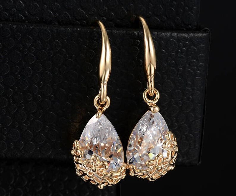 Romantic Gold Crystal Drop Earrings image 2