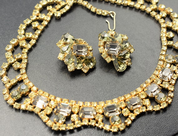 Rhinestone Necklace Earring Demi-Parure Set 1950's - image 6