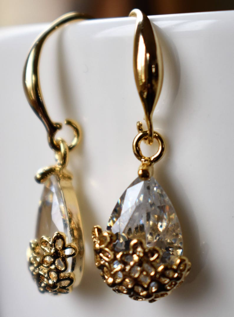 Romantic Gold Crystal Drop Earrings image 6