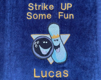 Toalla de bolos bordada personalizada: accesorio de terciopelo para bolsa deportiva