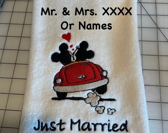 Personalized Mickey & Minnie Hand Towel – Embroidered Couple Gift